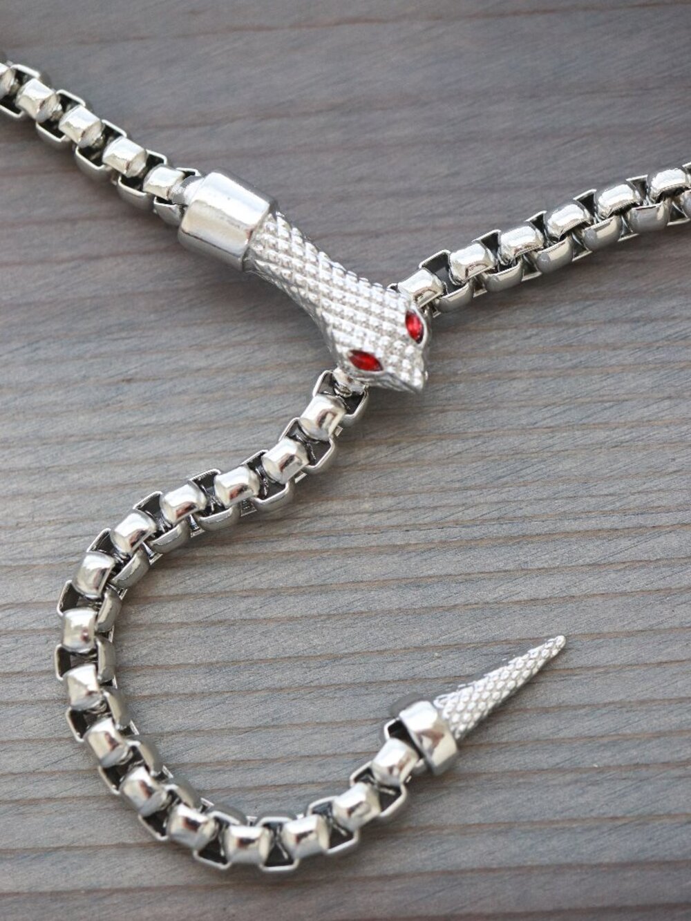 7mm Snake Style with Red Eye Rhinestone Clavicle Chain Necklace Silver Plated